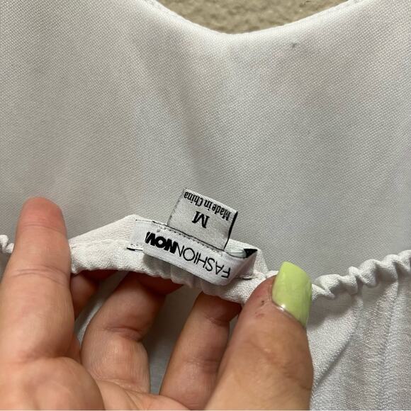 Fashion Nova White Brown High Waisted Paper Bag Pants Jumpsuit Size Medium - Picture 10 of 12